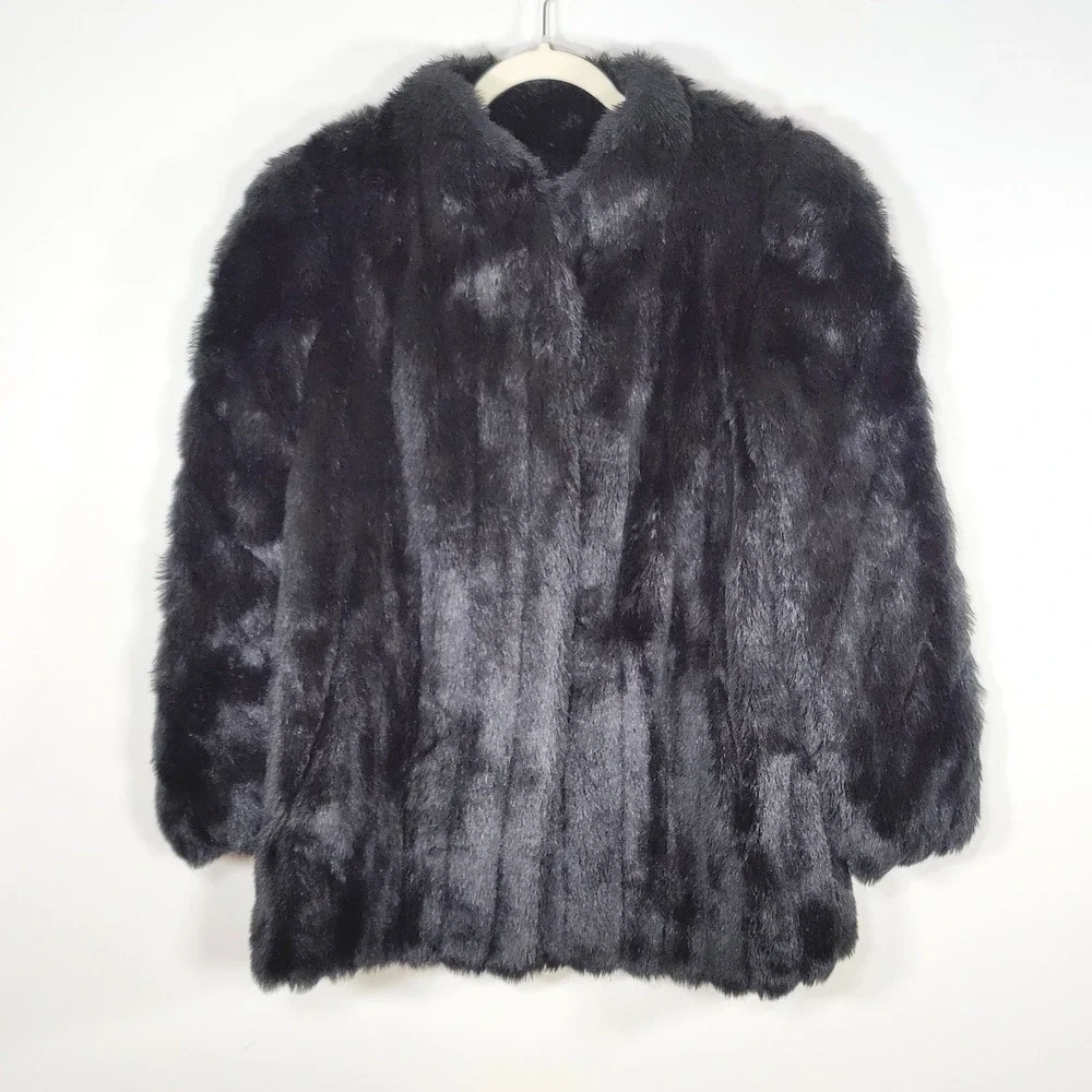 Vintage G-4000 Black Faux Fur Coat Made in USA Mob Wife Glam Small